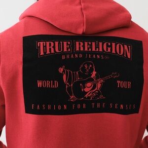 True Religion Solid SRS Pullover Hoodie Jacket Red Dahlia Style 700290 Size L